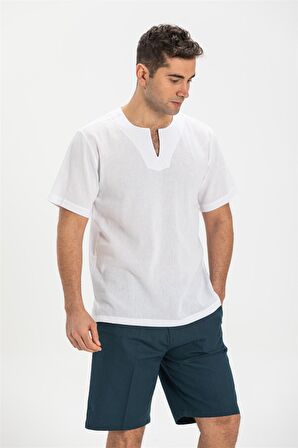 Kısa Kol Şile Bezi Bisiklet Yaka Erkek T-Shirt Bey