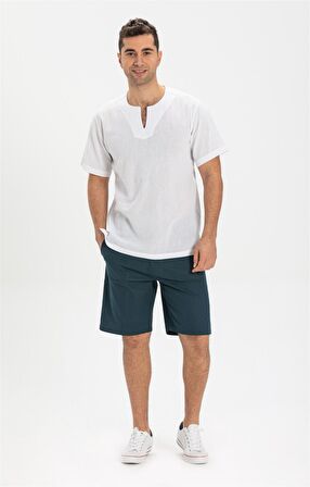 Kısa Kol Şile Bezi Bisiklet Yaka Erkek T-Shirt Bey