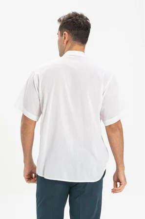 Kısa Kol Şile Bezi Hakim Yaka Erkek Tshirt Beyaz