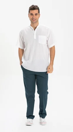 Kısa Kol Şile Bezi Hakim Yaka Erkek Tshirt Beyaz
