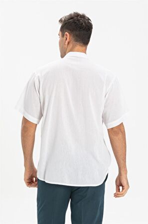 Kısa Kol Şile Bezi Hakim Yaka Erkek Tshirt Beyaz