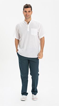Kısa Kol Şile Bezi Hakim Yaka Erkek Tshirt Beyaz