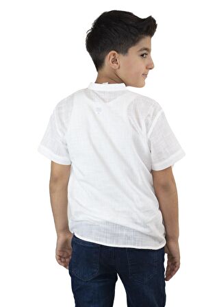 Kısa Kol Şile Bezi Bodrum Erkek Çocuk Tshirt Beyaz