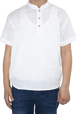 Kısa Kol Şile Bezi Bodrum Erkek Çocuk Tshirt Beyaz