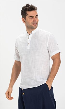 Kısa Kol Şile Bezi Bodrum Erkek T-Shirt Beyaz