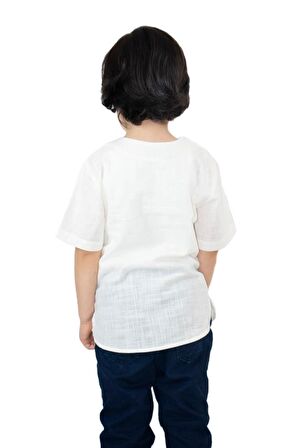 Kısa Kol Şile Bezi Zımbalı Erkek Çocuk Tshirt Krem