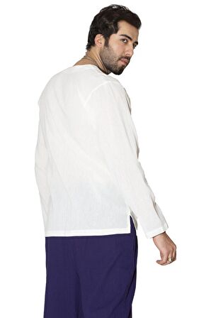 Uzun Kol Şile Bezi Bisiklet Yaka Erkek Tshirt Krem