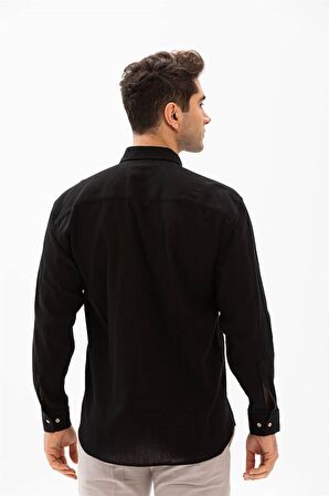 Uzun Kol Şile Bezi Erkek Gömlek Siyah 3003