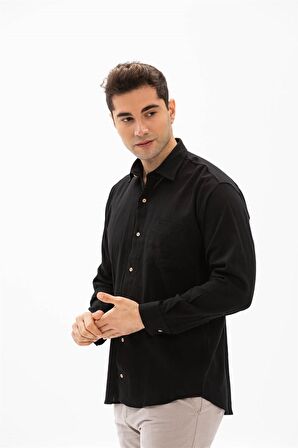 Uzun Kol Şile Bezi Erkek Gömlek Siyah 3003