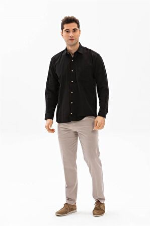 Uzun Kol Şile Bezi Erkek Gömlek Siyah 3003