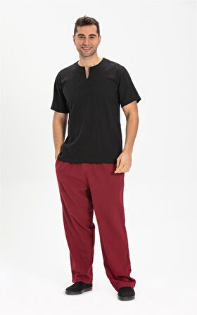 Kısa Kol Şile Bezi Bisiklet Yaka Erkek T-Shirt Siy