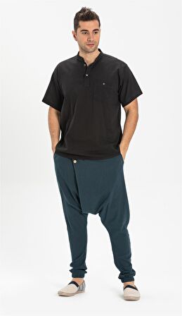 Kısa Kol Şile Bezi Hakim Yaka Erkek Tshirt Siyah
