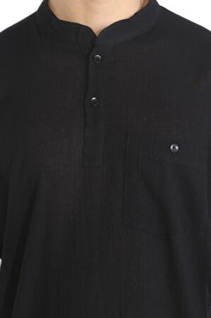 Büyük Beden Şile Bezi Uzun Kol Hakim Yaka T-Shirt 