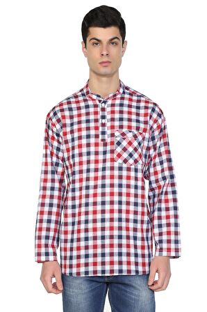 Uzun Kol Şile Bezi Hakim Yaka Erkek Tshirt Kırmızı