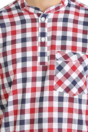 Uzun Kol Şile Bezi Hakim Yaka Erkek Tshirt Kırmızı