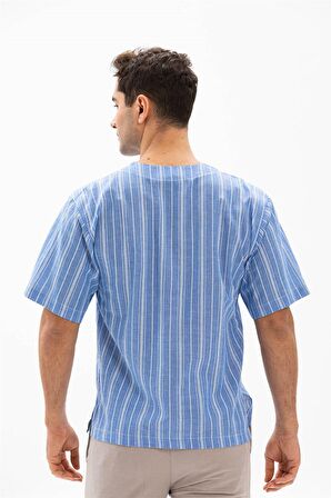 Kısa Kol Şile Bezi Bisiklet Yaka Erkek Tshirt Mavi