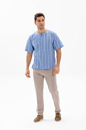 Kısa Kol Şile Bezi Bisiklet Yaka Erkek Tshirt Mavi