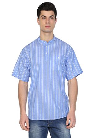 Kısa Kol Şile Bezi Hakim Yaka Erkek Tshirt Mavi Be