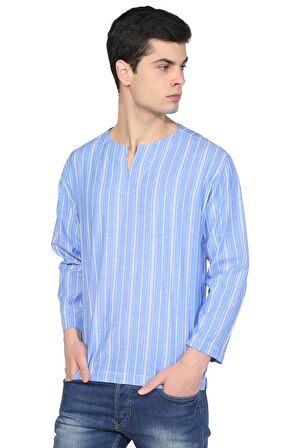 Uzun Kol Şile Bezi Bisiklet Yaka Erkek Tshirt Mavi