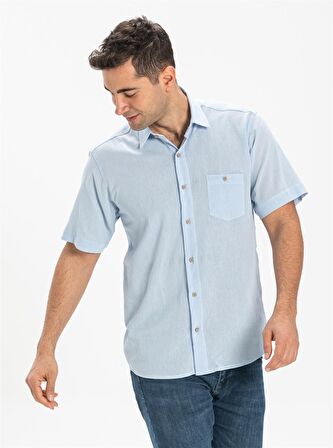 Kısa Kol Şile Bezi Erkek Gömlek Buz Mavi 3027