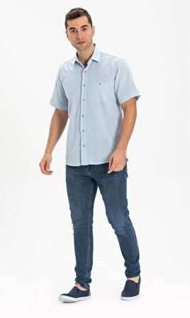 Kısa Kol Şile Bezi Erkek Gömlek Buz Mavi 3027