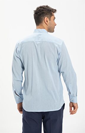 Uzun Kol Şile Bezi Hakim Yaka Erkek Gömlek Buz Mav