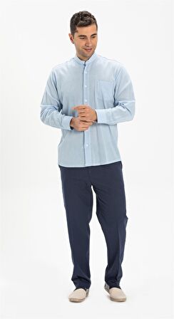 Uzun Kol Şile Bezi Hakim Yaka Erkek Gömlek Buz Mav