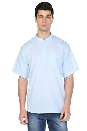 Kısa Kol Şile Bezi Hakim Yaka Erkek Tshirt Buz Mav