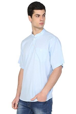 Kısa Kol Şile Bezi Hakim Yaka Erkek Tshirt Buz Mav