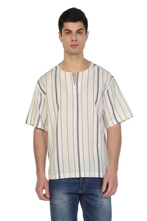 Kısa Kol Şile Bezi Bisiklet Yaka Erkek Tshirt Ekru