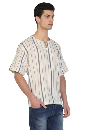 Kısa Kol Şile Bezi Bisiklet Yaka Erkek Tshirt Ekru