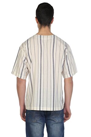 Kısa Kol Şile Bezi Zımbalı Erkek Tshirt Ekru Gri Ç
