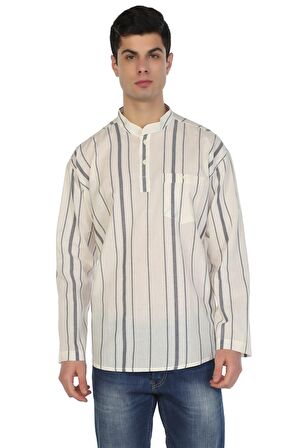 Uzun Kol Şile Bezi Hakim Yaka Erkek Tshirt Ekru Gr