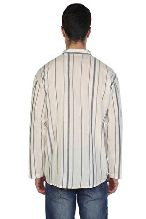 Uzun Kol Şile Bezi Hakim Yaka Erkek Tshirt Ekru Gr