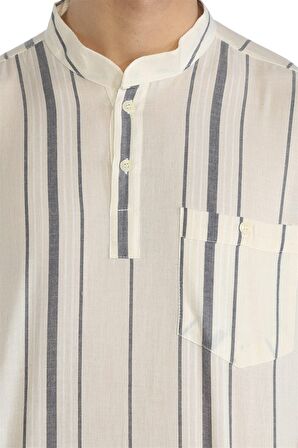 Uzun Kol Şile Bezi Hakim Yaka Erkek Tshirt Ekru Gr