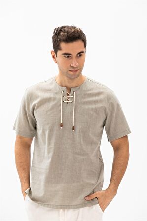 Kısa Kol Şile Bezi Zımbalı Erkek Tshirt Taş