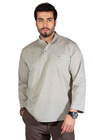 Uzun Kol Şile Bezi Hakim Yaka Erkek Tshirt Taş
