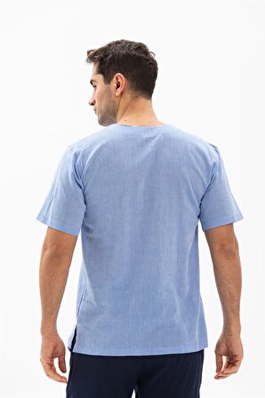 Kısa Kol Şile Bezi Bisiklet Yaka Erkek T-Shirt Mav