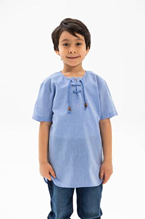 Kısa Kol Şile Bezi Zımbalı Erkek Çocuk Tshirt Mavi