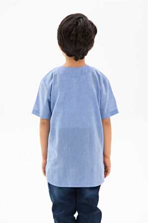 Kısa Kol Şile Bezi Zımbalı Erkek Çocuk Tshirt Mavi