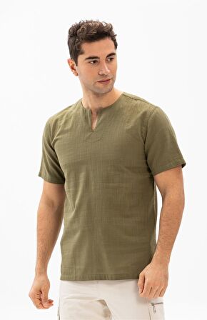 Kısa Kol Şile Bezi Bisiklet Yaka Erkek T-Shirt Hak