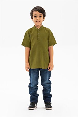 Kısa Kol Şile Bezi Bodrum Erkek Çocuk Tshirt Haki 3049