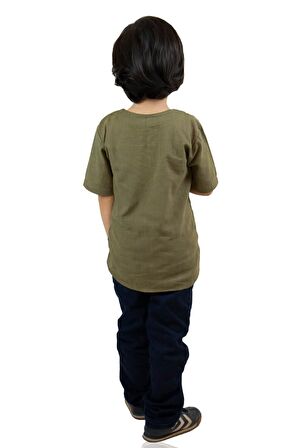 Kısa Kol Şile Bezi Zımbalı Erkek Çocuk Tshirt Haki