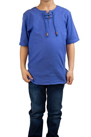 Kısa Kol Şile Bezi Zımbalı Erkek Çocuk Tshirt Saks