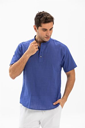 Kısa Kol Şile Bezi Bodrum Erkek T-Shirt Saks