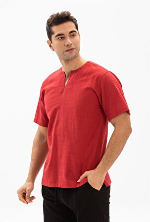 Kısa Kol Şile Bezi Bisiklet Yaka Erkek T-Shirt Kır