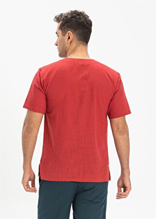 Kısa Kol Şile Bezi Zımbalı Erkek Tshirt Kırmızı