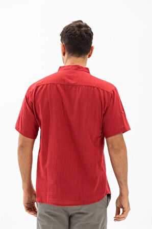 Kısa Kol Şile Bezi Bodrum Erkek T-Shirt Kırmızı