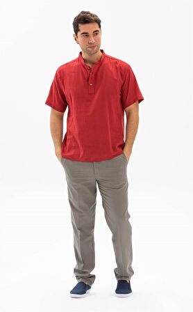 Kısa Kol Şile Bezi Bodrum Erkek T-Shirt Kırmızı