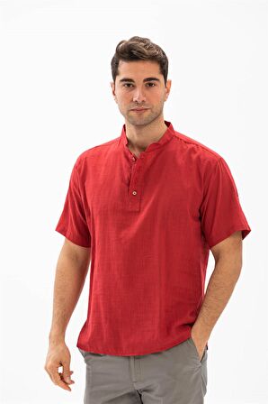 Kısa Kol Şile Bezi Bodrum Erkek T-Shirt Kırmızı